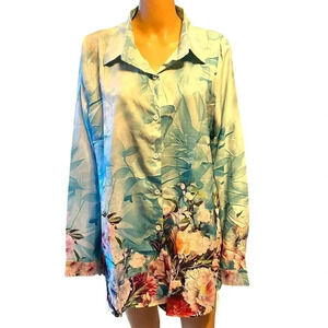 VTG Y2K Watercolor Florals Casual Button Down Blouse Women Plus Size 4XL